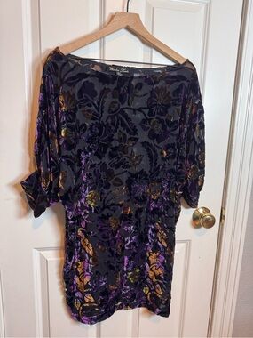 Winter Kate Black & Purple Silk Velvet Burnout Sheer Top, Boho, Goth, Sheer, lux